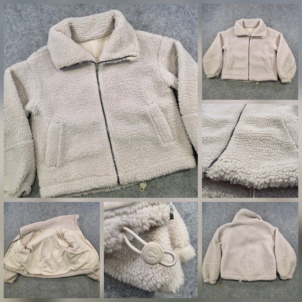 Lululemon Jacket Womens 4?‎ White Sherpa Fleece Lined Full Zip Pockets Warm
